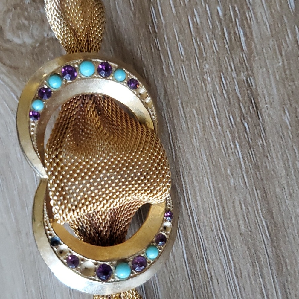 OOAK Vintage 60-70's Mesh Belt with Jeweled Moon Accents